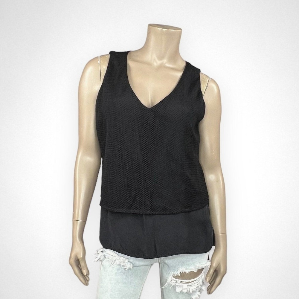 WAVERLY GREY 10 Black Mesh Tank Top Sleeveless Casual Summer